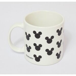 Disney White Black Mickey Mouse Silhouette Logo Icon Head & Ears Coffee Mug Cup